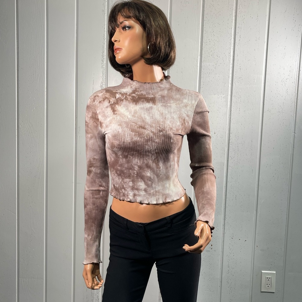 *Style Rack Women's Tie Dye Long Sleeve Cropped Mock Neck Top Sz S